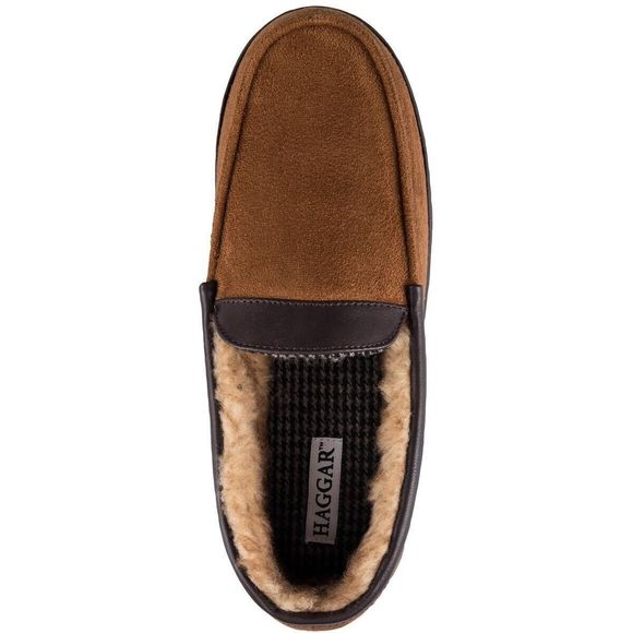 Haggar Mens Microsuede Fleece Brown Memory Foam Slippers Slip On Loafer L 9.5/10 - Picture 2 of 5